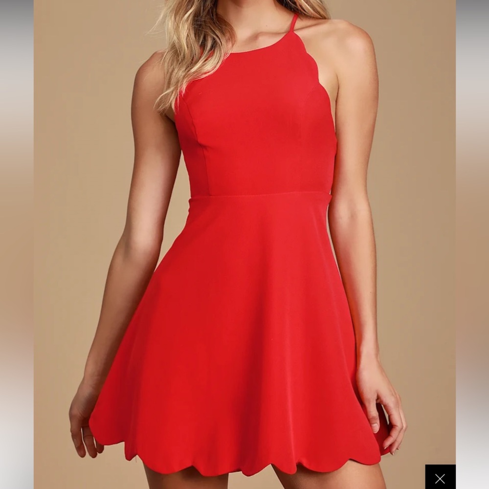Red Scalloped Hem Dress